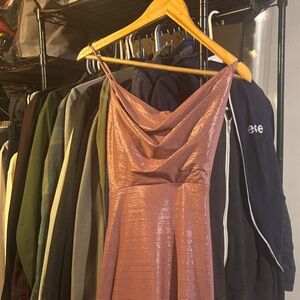 Shimmery Rose Pink Cowl Neck Slip Dress